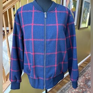 NWT Old Navy Windowpane Navy & Red Bomber Jacket